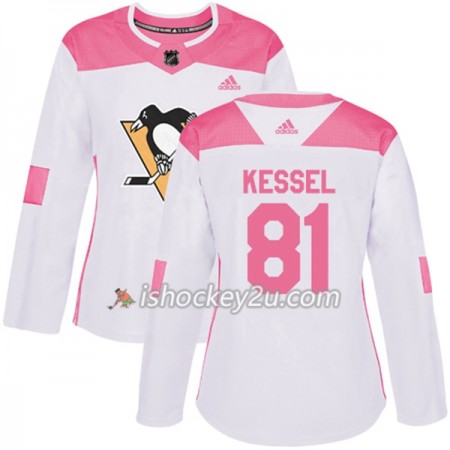 Dame NHL Pittsburgh Penguins Trøje Phil Kessel 81 Adidas 2017-2018 Hvid Lyserød Fashion Authentic
